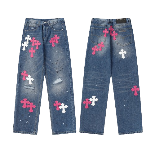 Chrome Hearts pink&White Printed LOGO Jeans